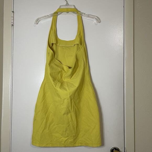 Vintage Versace jeans couture ribbed halter yellow mini bodycon dress 32/ 46 - Picture 4 of 6